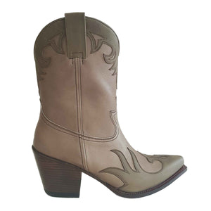 Sendra, handgefertigter Cowboystiefel in Taupe und Olivgrün