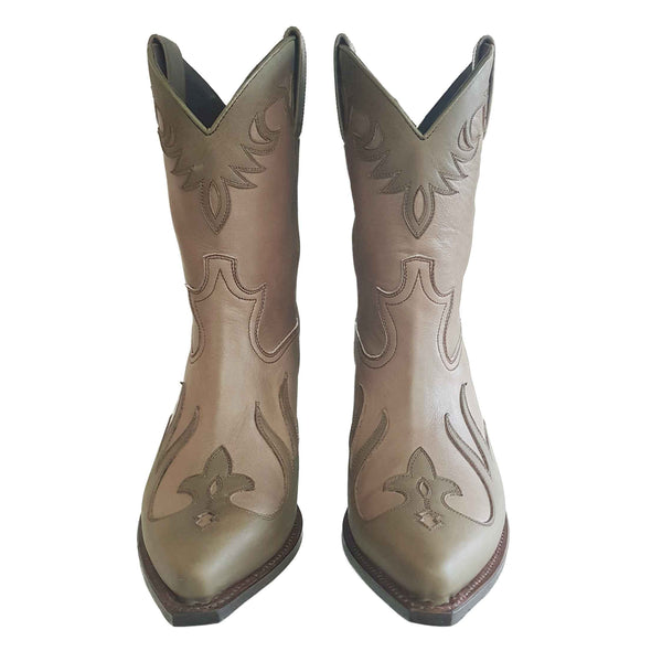 Sendra, handgefertigter Cowboystiefel in Taupe und Olivgrün