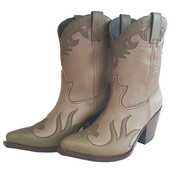 Sendra, handgefertigter Cowboystiefel in Taupe und Olivgrün