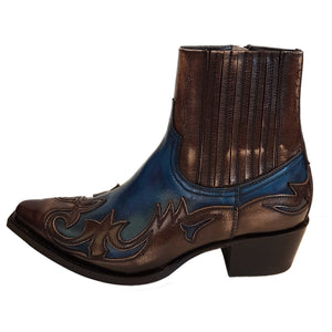 Sendra, handgearbeitete Cowboystiefelette in Petrol-Taupe