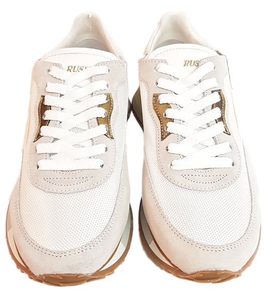 Ghōud, Rush, Sneaker in Weiß-Gold-Grüntönen mit bunter Sohle