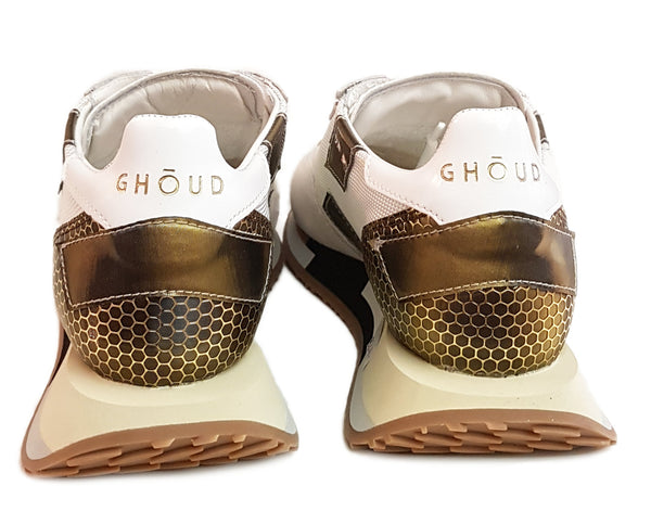 Ghōud, Rush, Sneaker in Weiß-Gold-Grüntönen mit bunter Sohle