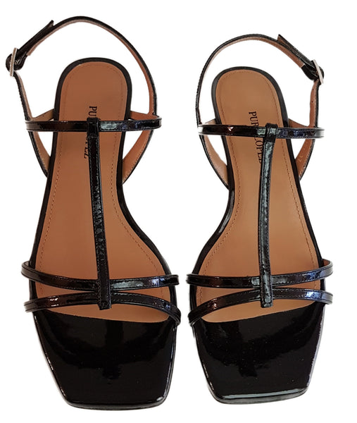 Pura Lopez, Lackleder-Sandalette in Schwarz