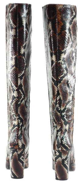 Via Roma, braunschwarzer Lederstiefel in Anacondaoptik