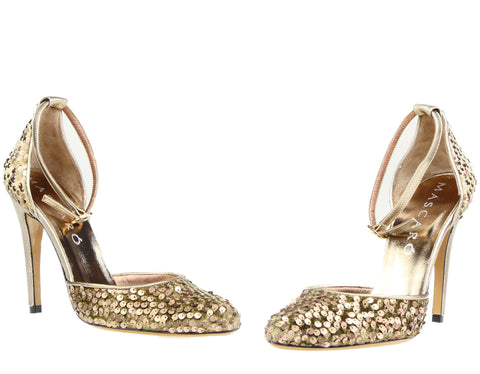 Mascaro, Highheel mit Pailetten in Mattgold-Kupfer