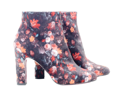 Samtstiefelette , Floralerdruck, 8cm Absatz