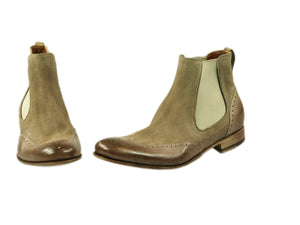 Chelsea Boots, Benson, gewaschens Leder in taupe, Budapester Muster