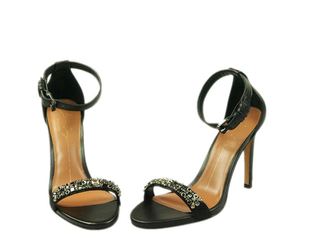Lola Cruz, hohe schwarze Leder-Sandalette mit Strasssteinen