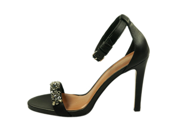 Lola Cruz, hohe schwarze Leder-Sandalette mit Strasssteinen