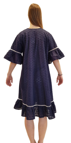 Unmade Copenhagen, dunkelblaues Kleid mit Lochmuster